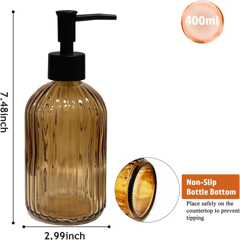 Guokanfly 14Oz Black Pump Glass Soap Dispenser, Brown Stripe Countertop Refillable Liquid Bottle Hand Dish Lotion Dispenser with Plastic Pump, for Kitchen, Bathroom - Image 3